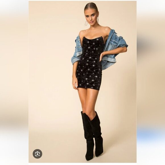 SUPERDOWN | Stevie Sweetheart Mini Dress Black Metallic Velvet Corset Sz S - Picture 2 of 9